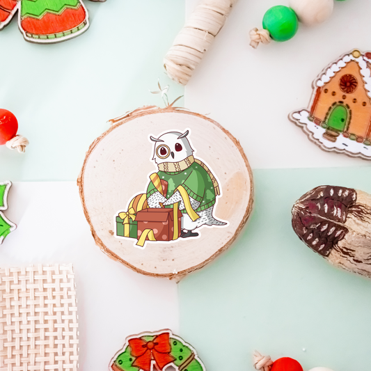 Christmas Owl with Presents Vinyl Sticker - Christmas Collection