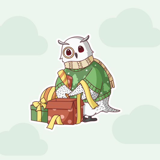 Christmas Owl with Presents Vinyl Sticker - Christmas Collection