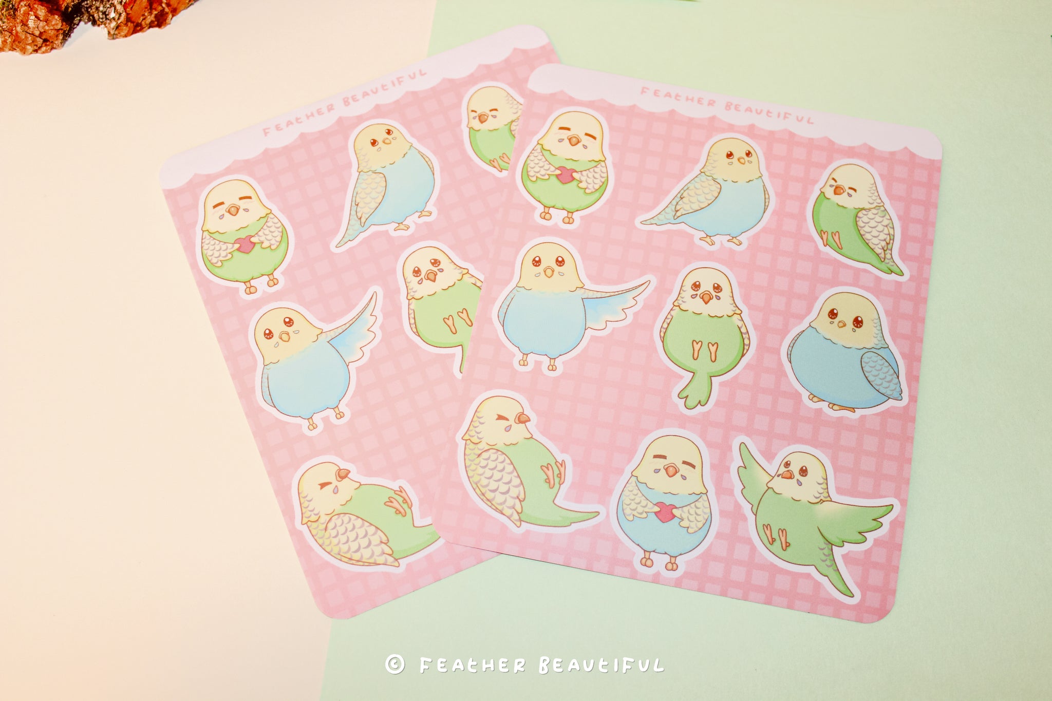 Cute Glitter Bird Stickers, Kawaii Sticker Set, Budgie Stickers