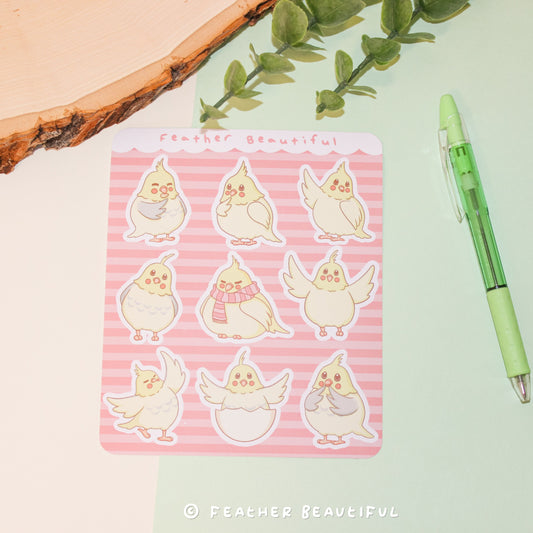 Kawaii Cockatiel - Sticker Sheet