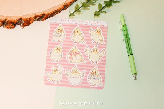 Kawaii Cockatiel - Sticker Sheet