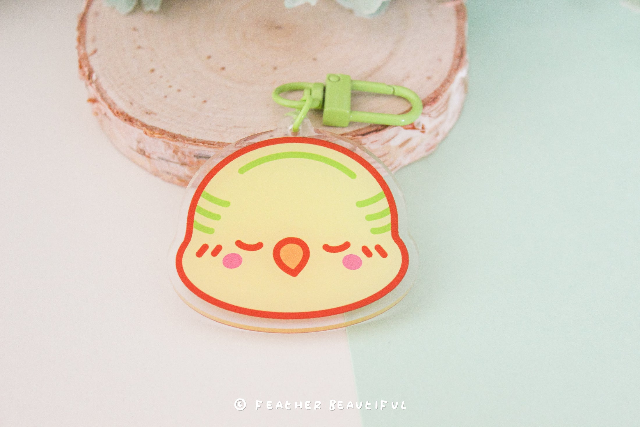 Kawaii Green Budgie - Acrylic Keychain