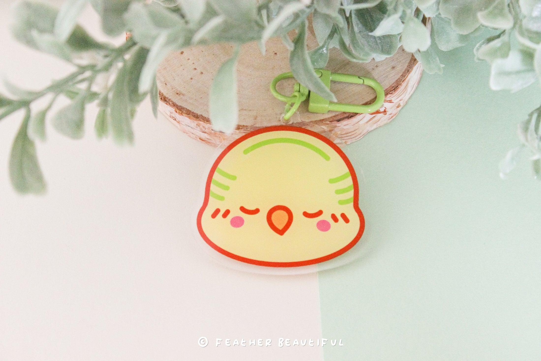 Kawaii Green Budgie - Acrylic Keychain