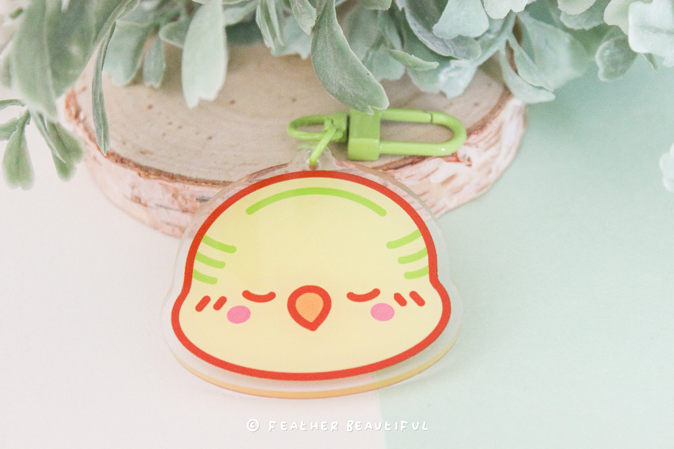 Kawaii Green Budgie - Acrylic Keychain