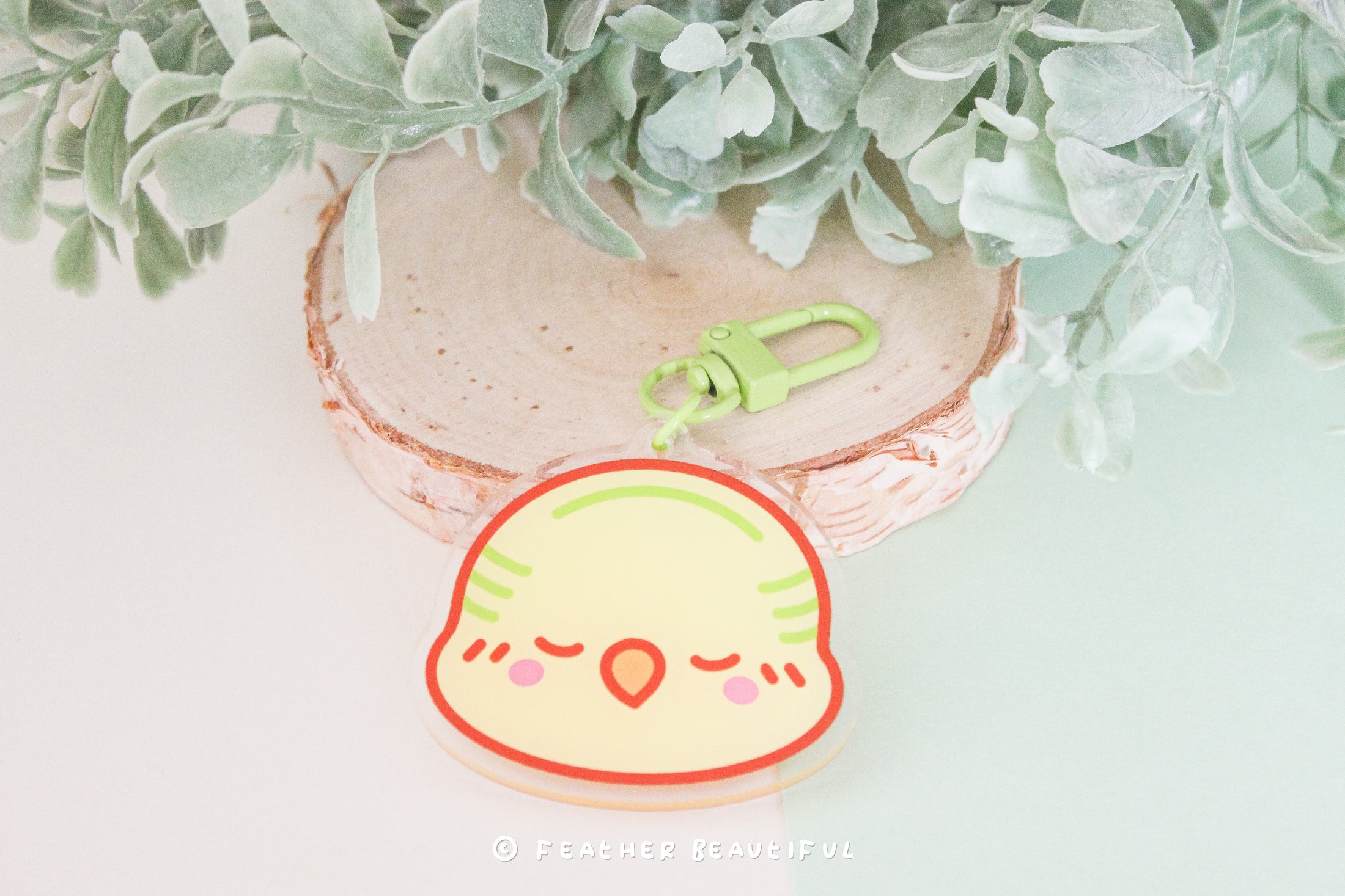 Kawaii Green Budgie - Acrylic Keychain