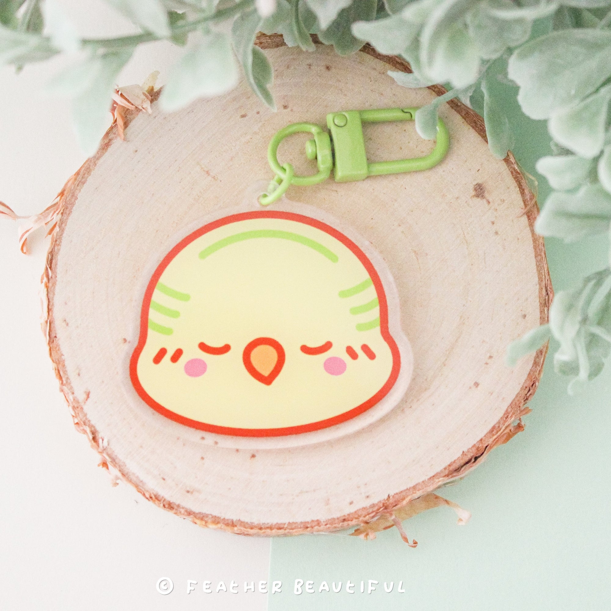 Kawaii Green Budgie - Acrylic Keychain