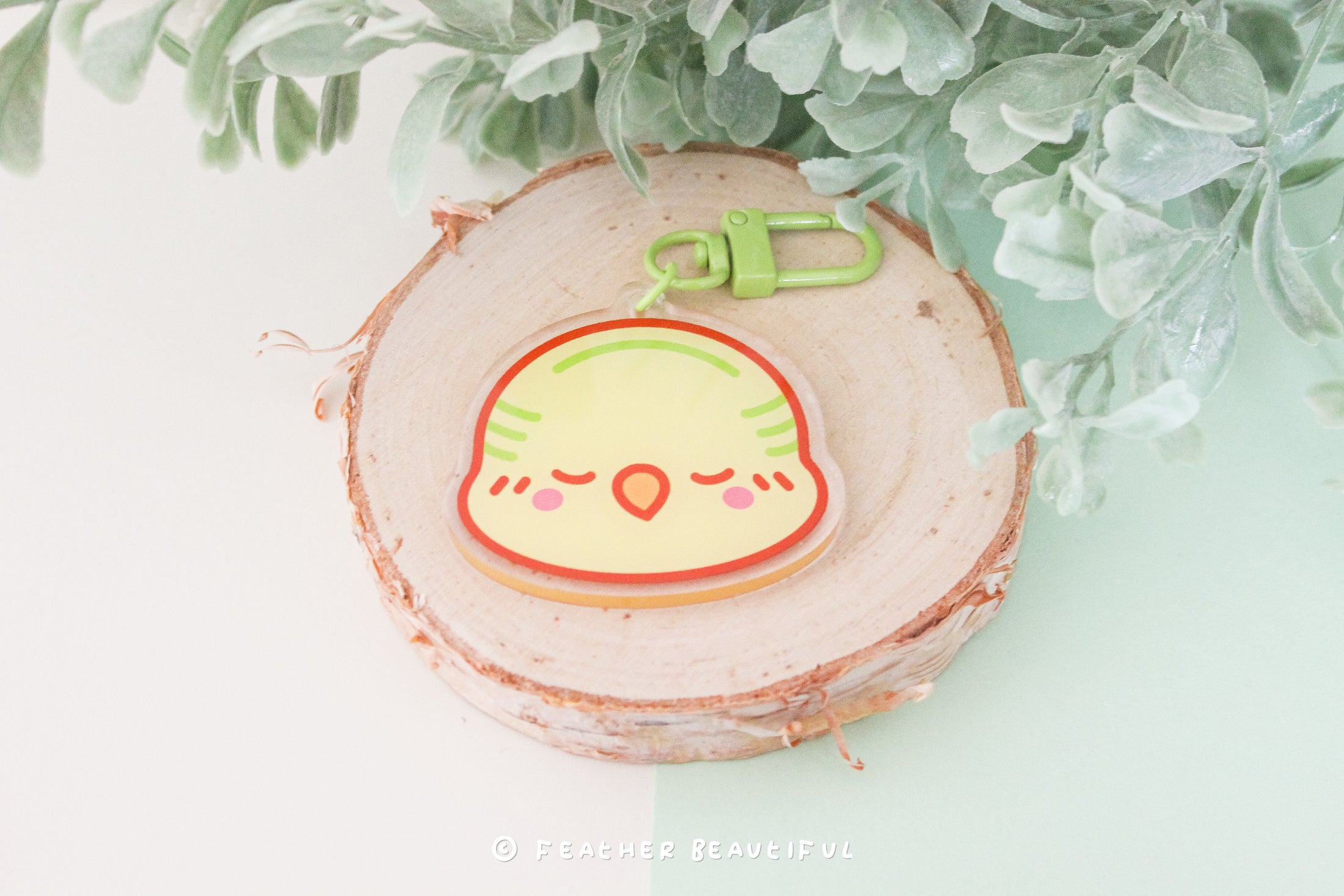 Kawaii Green Budgie - Acrylic Keychain