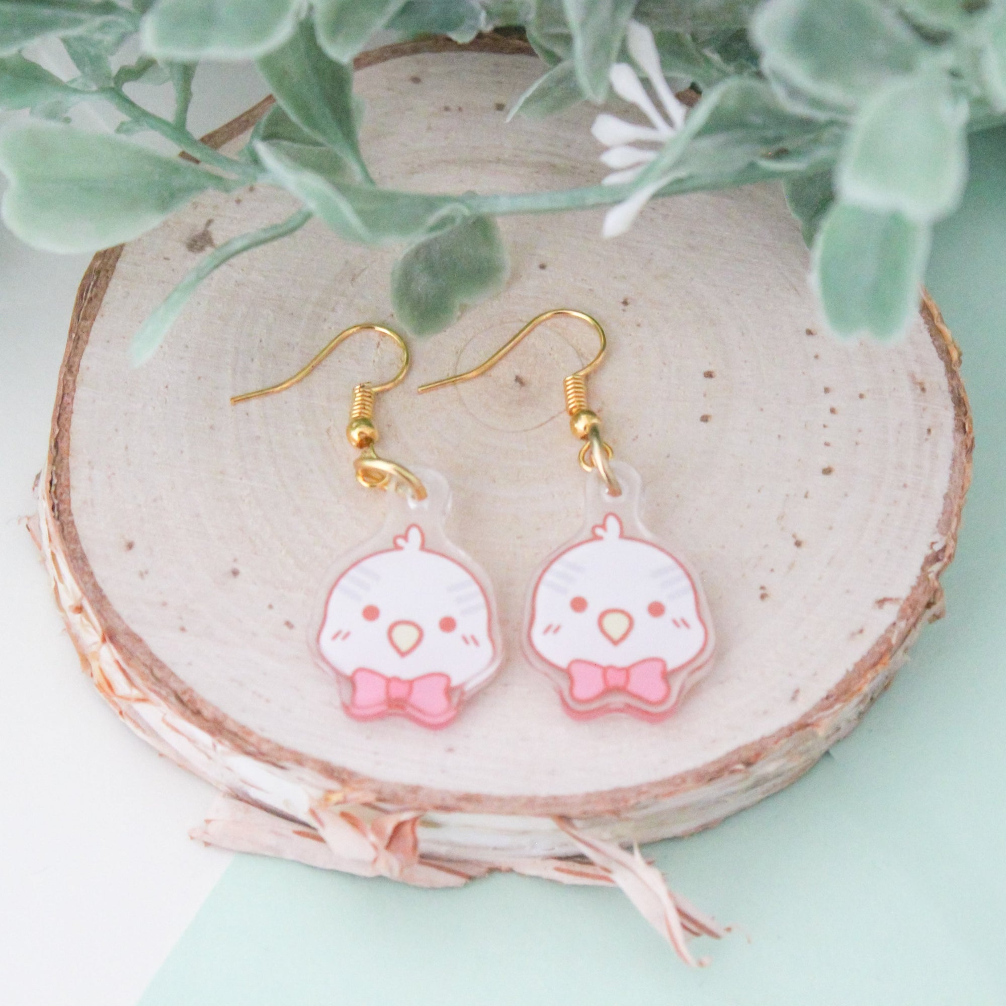 Pink Bow Budgie - Earring