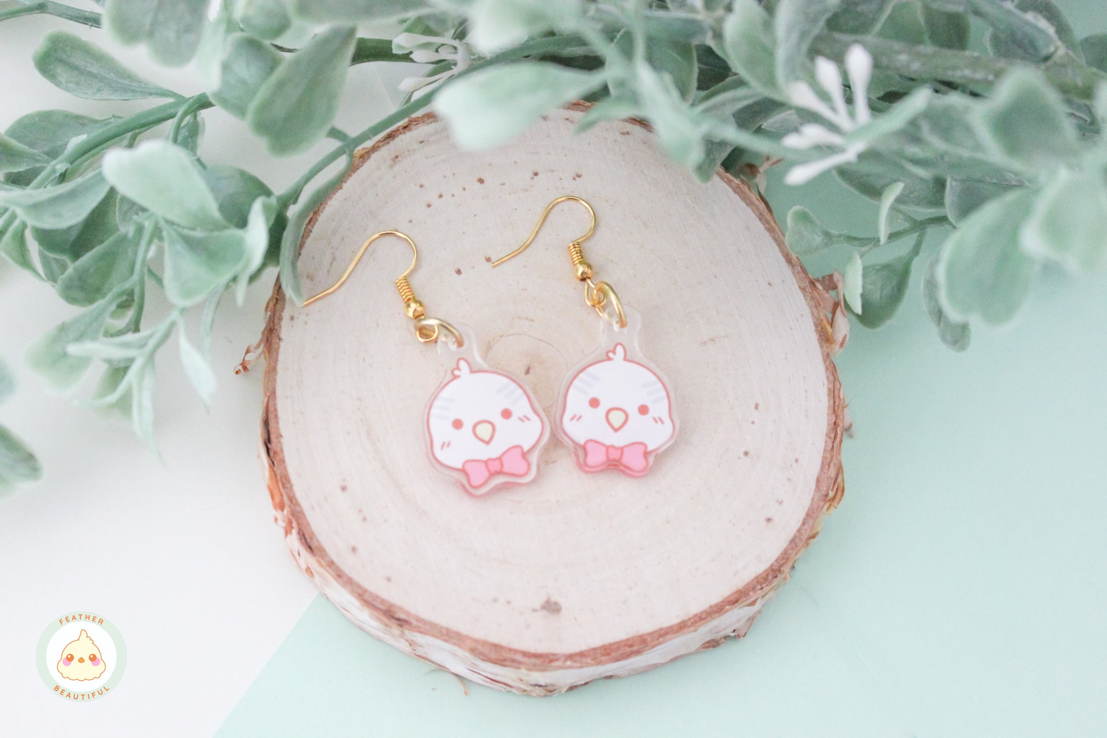 Pink Bow Budgie - Earring