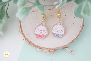 Blue and Pink Bow Budgie - Earring