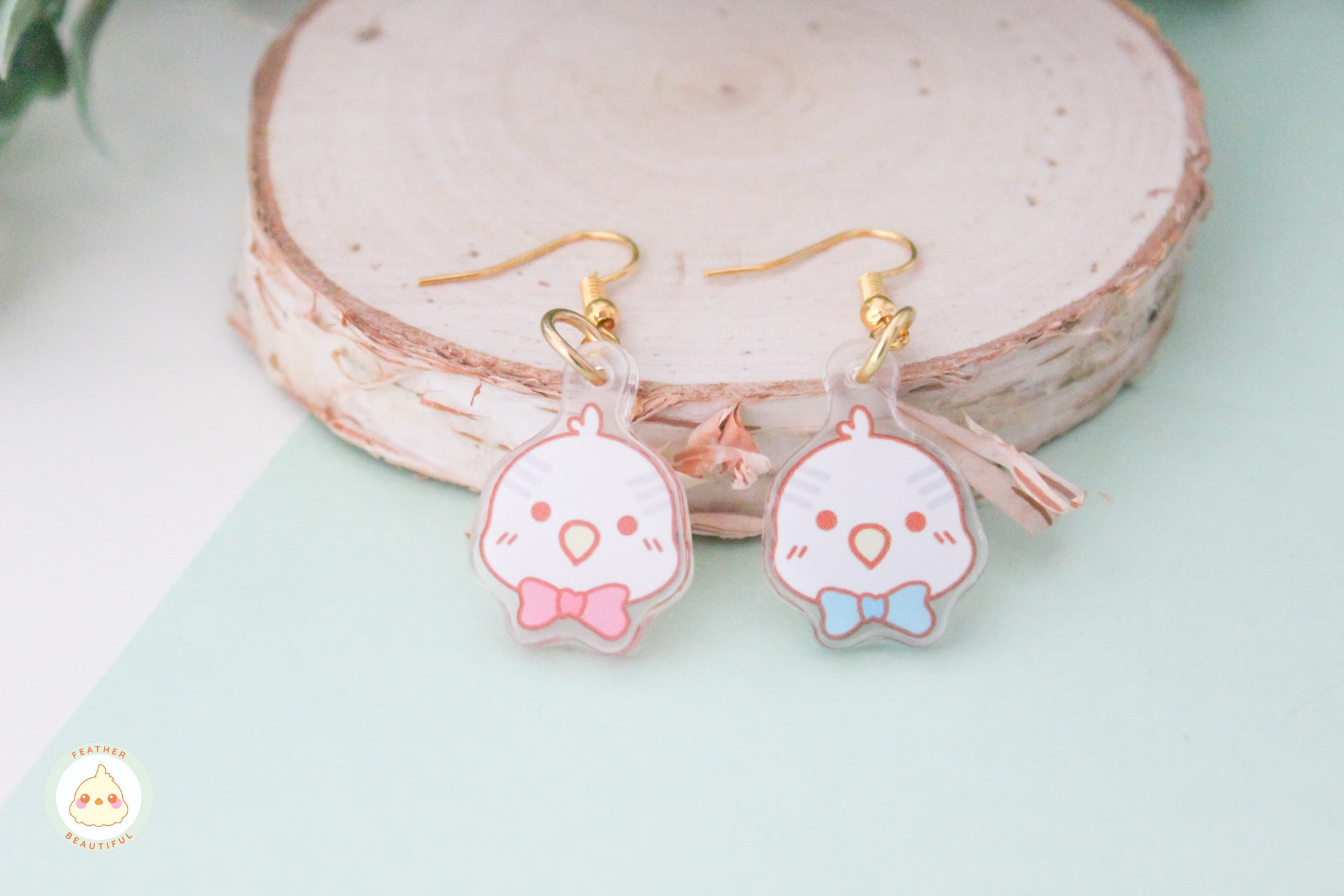 Blue and Pink Bow Budgie - Earring