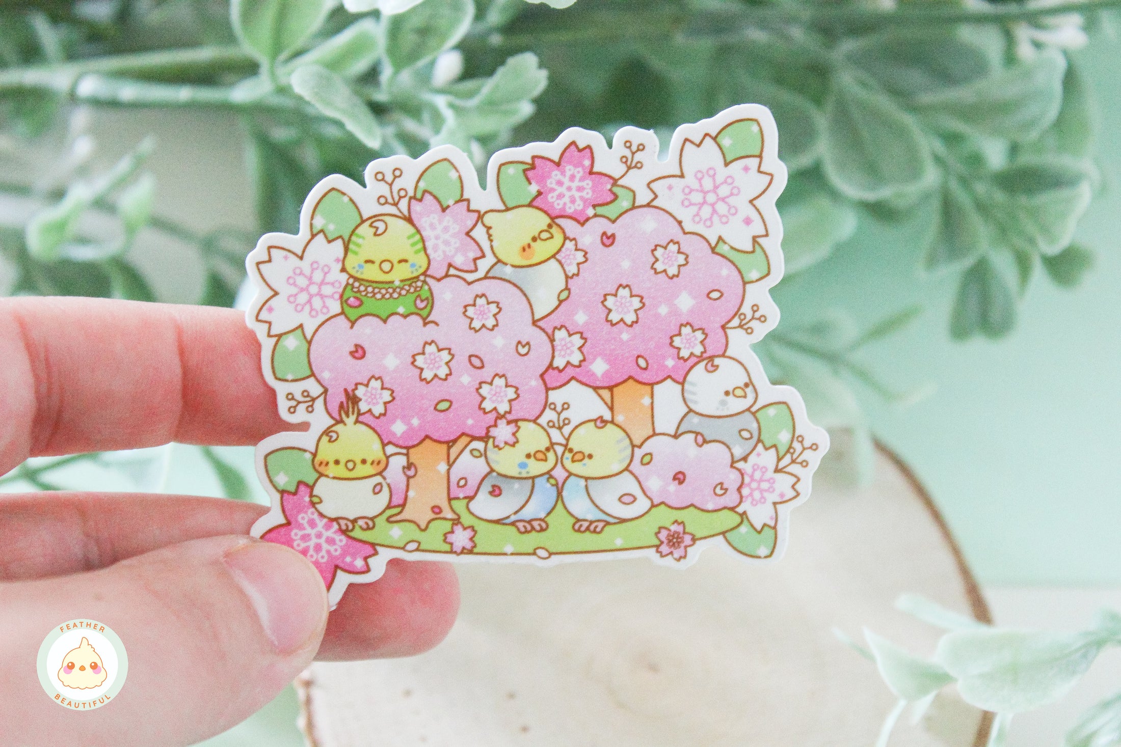 Feather Beautiful Flock on a Cherry Tree - Sticker