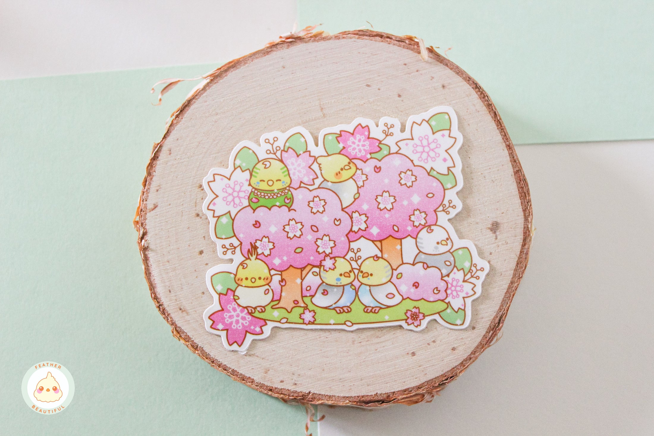 Feather Beautiful Flock on a Cherry Tree - Sticker