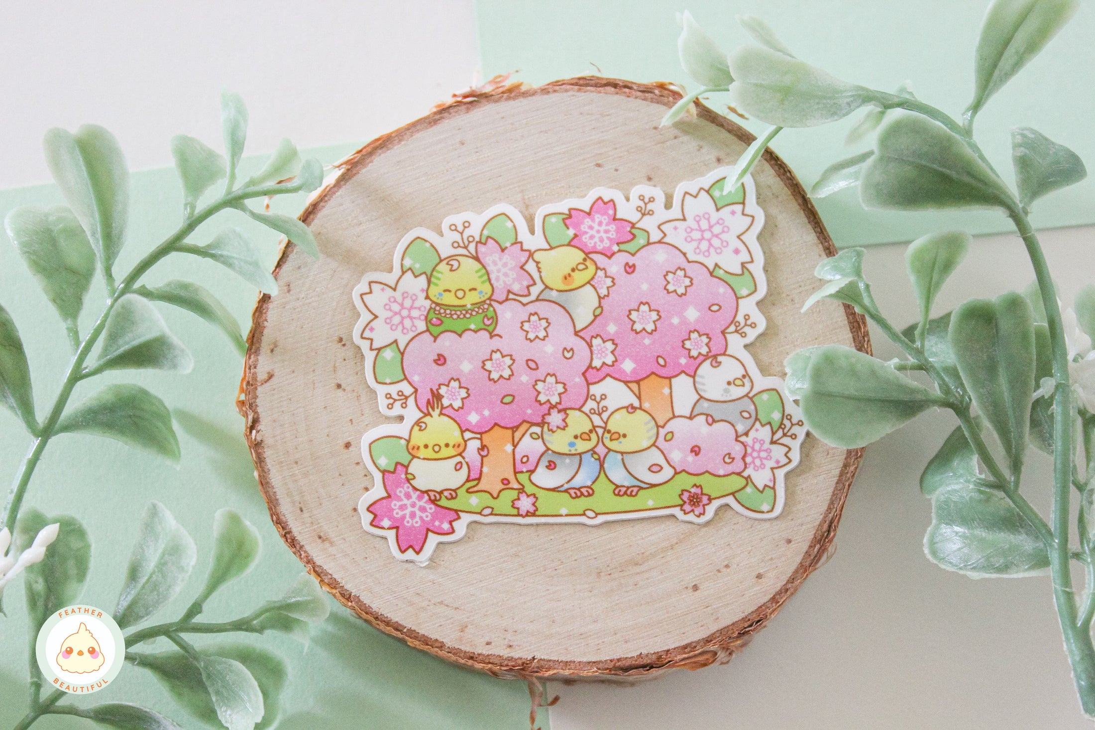 Feather Beautiful Flock on a Cherry Tree - Sticker