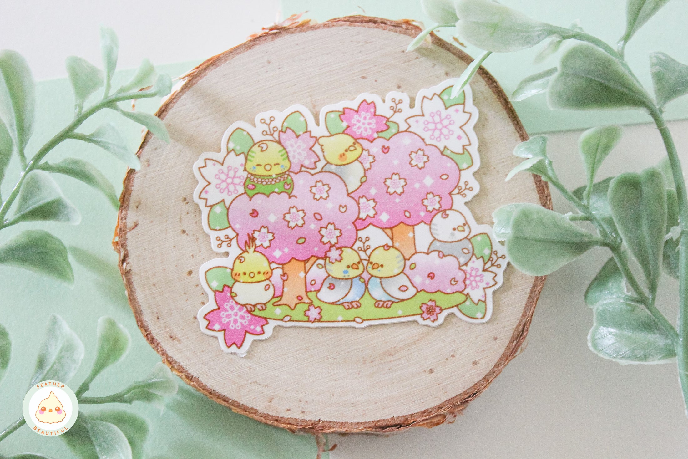 Feather Beautiful Flock on a Cherry Tree - Sticker