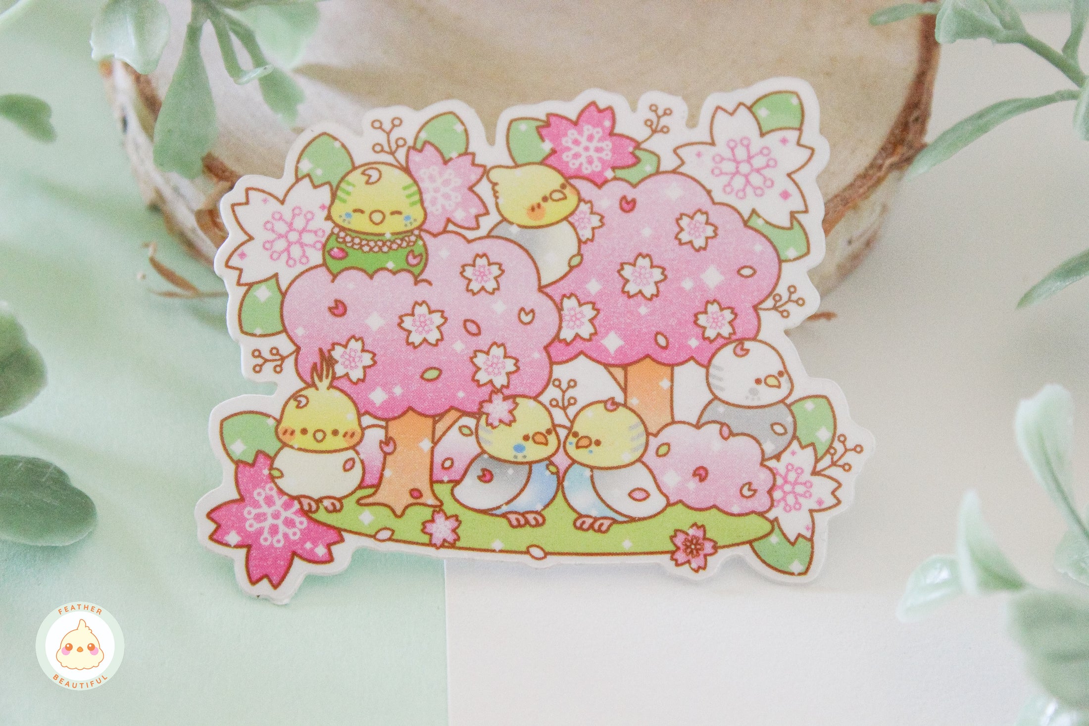 Feather Beautiful Flock on a Cherry Tree - Sticker