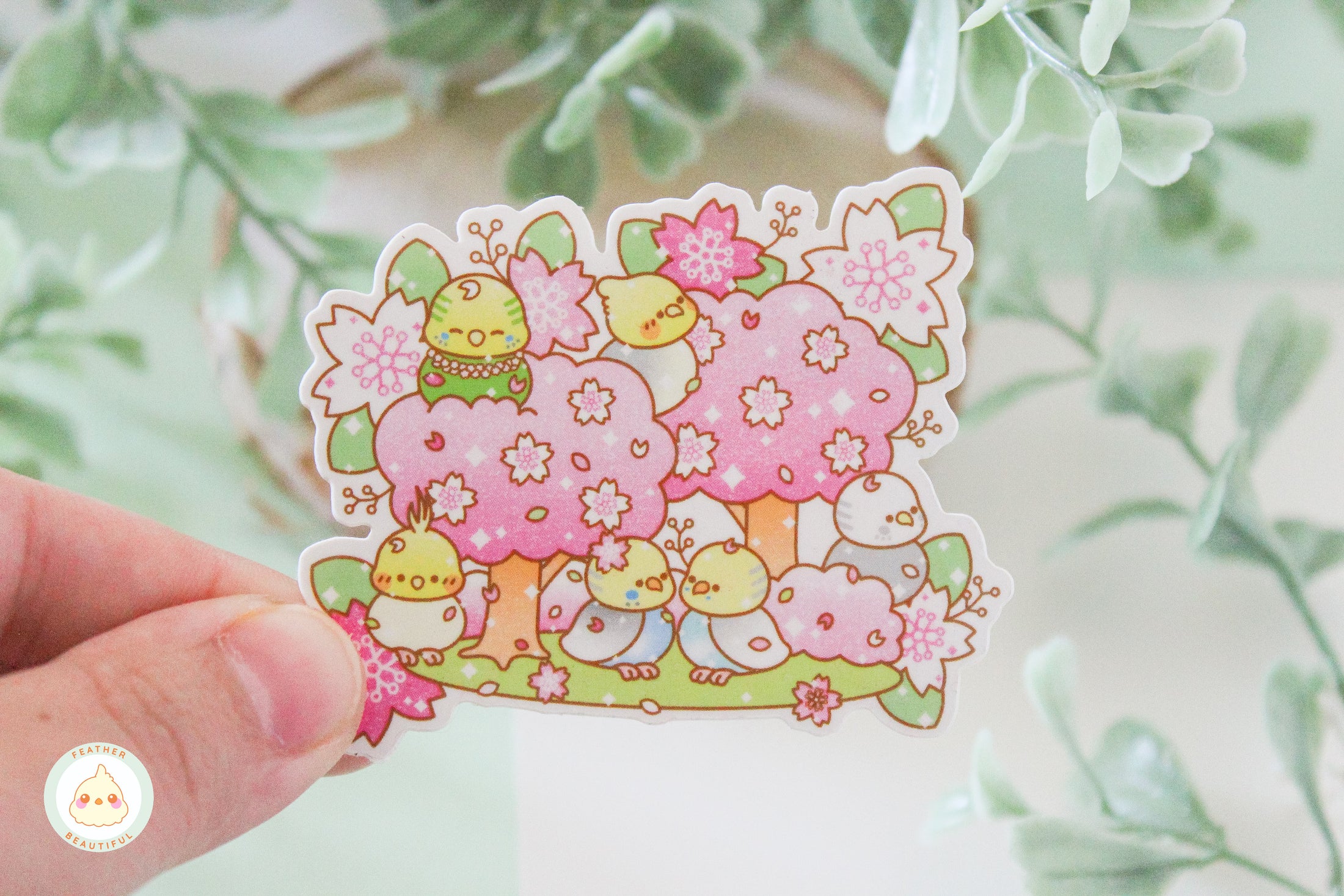 Feather Beautiful Flock on a Cherry Tree - Sticker