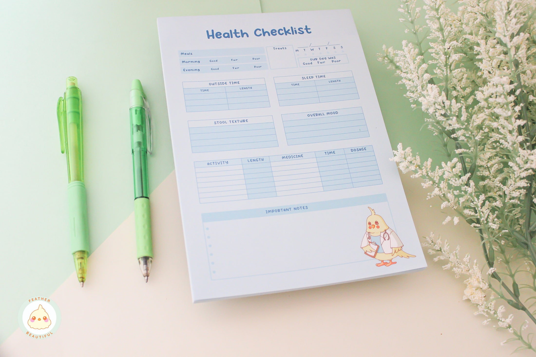 Blue Health Checklist - Notepad