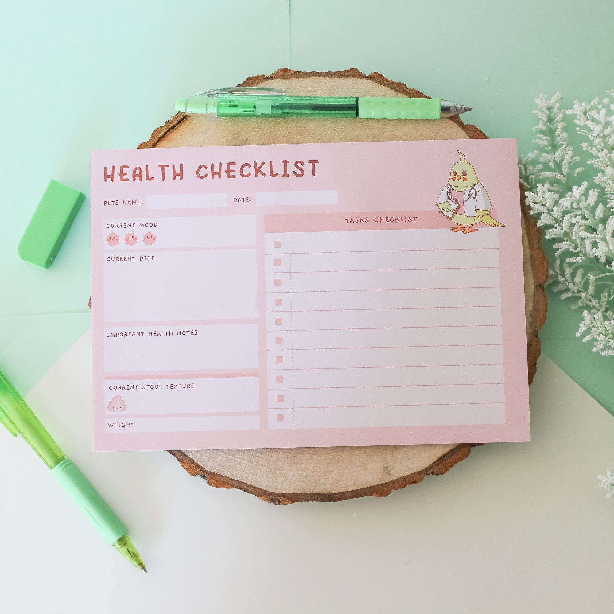 Pink Health Checklist - Notepad